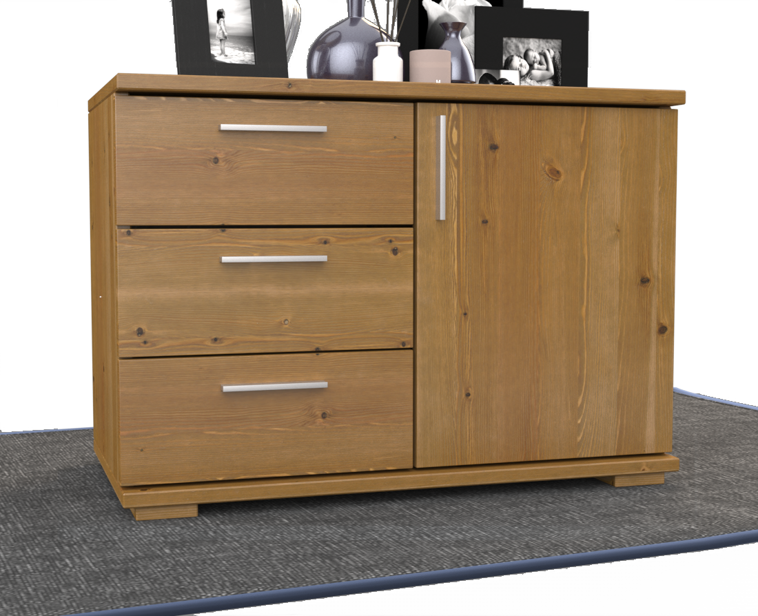 Nobis Kommode Sideboard 1-Türig 3 Schubladen 100% Bio Kiefer Massivholz