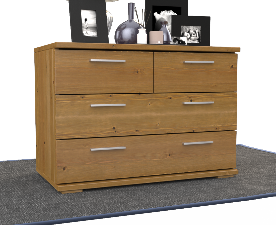 Nobis Kommode Sideboard | Anrichte | 4-Schubladen | 57cm hoch | 100% Bio Kiefer Massivholz
