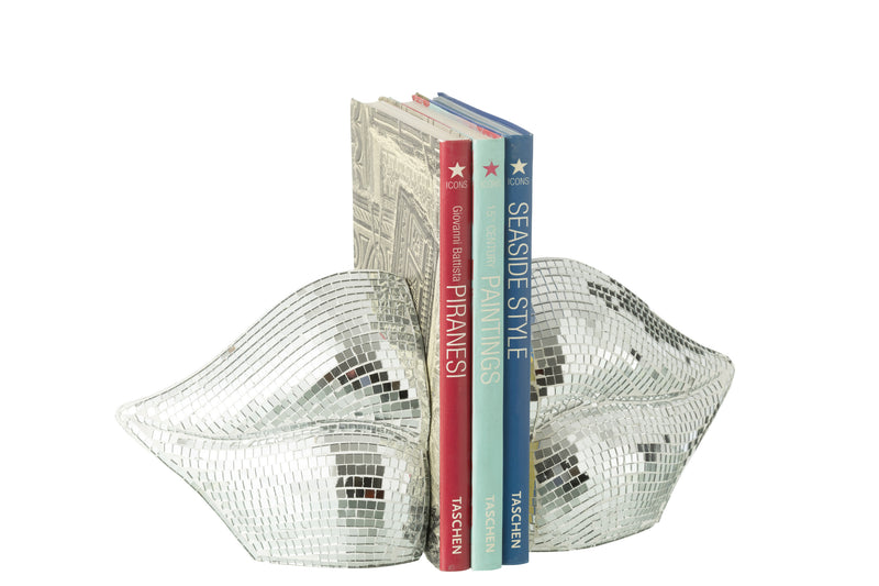 Bücherstützen Lips 2er Set Silber Spiegel Mosaik Disco Resin 13,5 cm