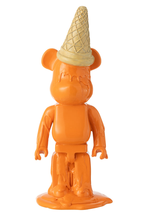 Dekofigur Bär mit Eistüte – Moderne Kunst in Orange Höhe 39,5cm