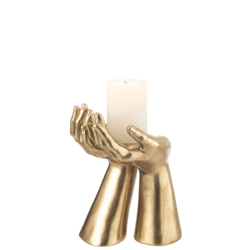 Candle holder hands made of resin in gold