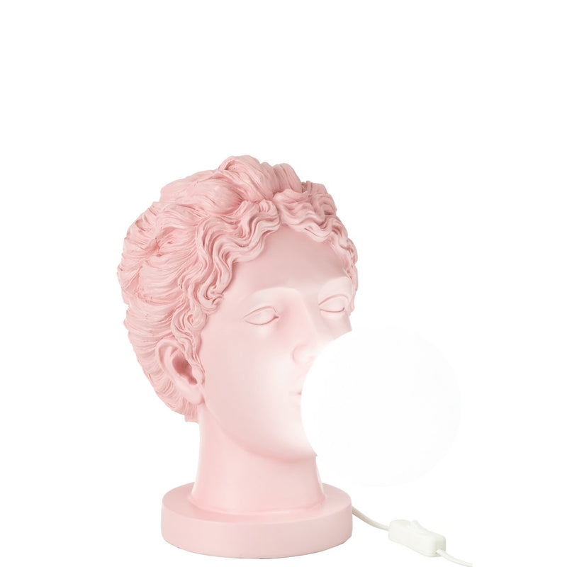 Table lamp Lady with bubble gum – Stylish bust lamp in rose