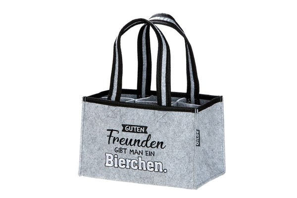 Flessendrager “Little Beer” van vilt in lichtgrijs – voor 6 bierflessen