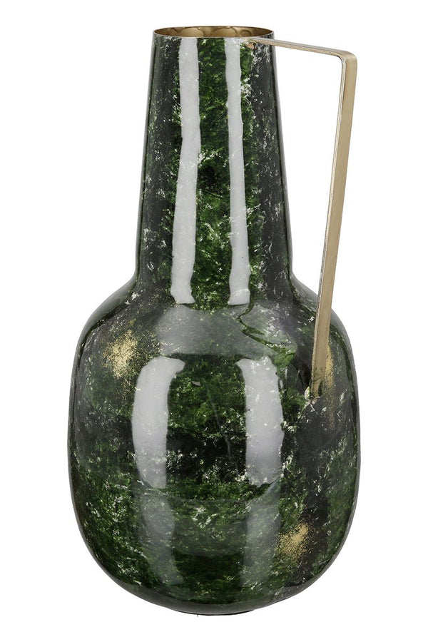 Antique elegance: metal decorative vase 'Grana' with gold-colored handle, enamelled surface, 40cm height - a work of art for your home