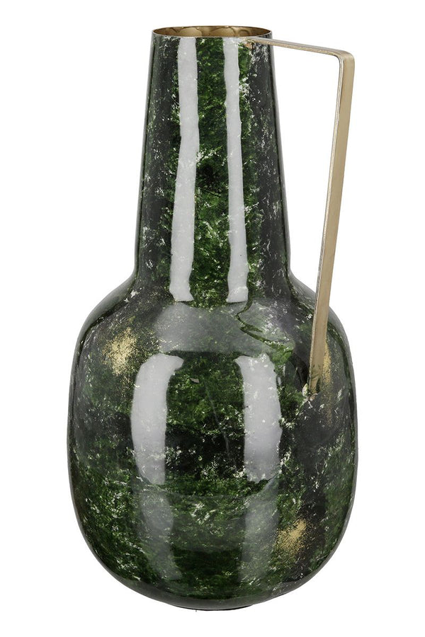 Antike Eleganz: Metall Deko Vase 'Grana' mit Goldfarbenem Henkel, Emaillierte Oberfläche, 40cm Höhe - Ein Kunstwerk für Ihr Zuhause