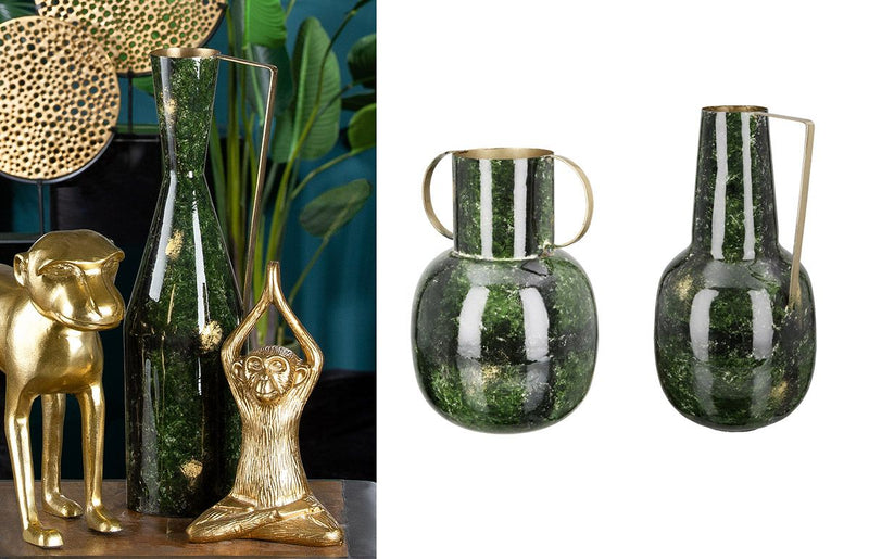 3er Set Elegante Metall Deko Vasen 'Grana' - Antik Grün mit Gold Akzenten für Ein Edles Zuhause