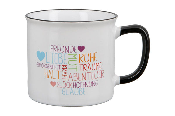 Keywords - Set of 6 ceramic cups in colorful enamel design, 390 ml