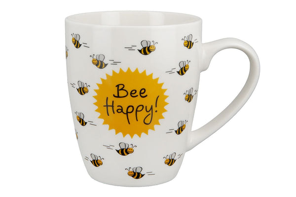 Bee Happy - 6er Set Porzellan Tassen, Gelb/Schwarz/Weiß, 360 ml