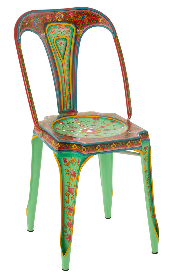 Handbemalter Metallstuhl Mumbai – Exotisches Design mit kunstvollen Mustern