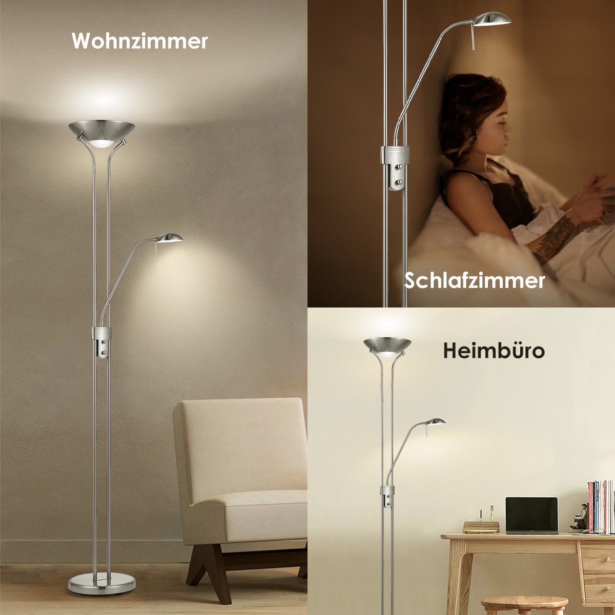 LED uplight floor lamp – classic brushed steel
