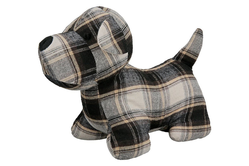Door stopper "Rob", dog motif in dachshund design, checked textile in brown