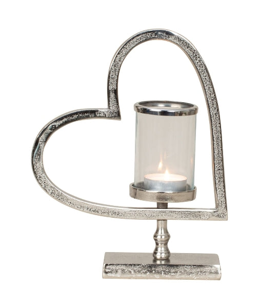 Elegante theelichthouder "Heart of Light" - metaal &amp; glas, 32,5 cm hoog