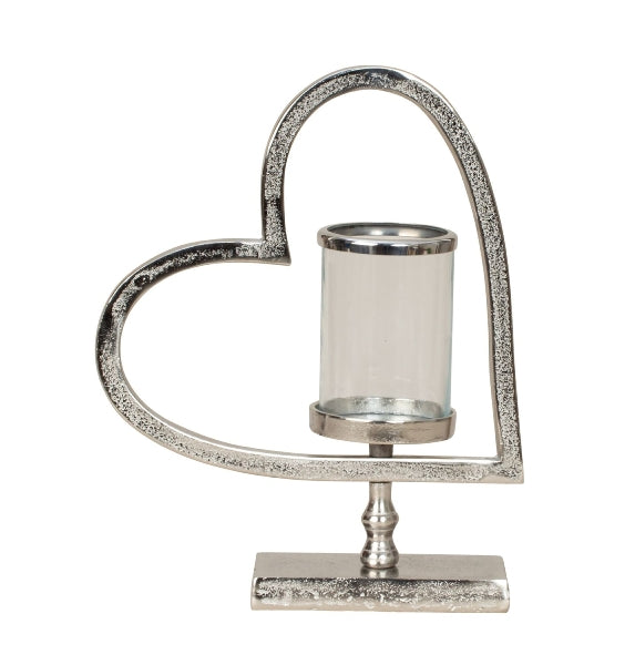 Elegant tea light holder "Heart of Light" - metal &amp; glass, 32.5 cm high