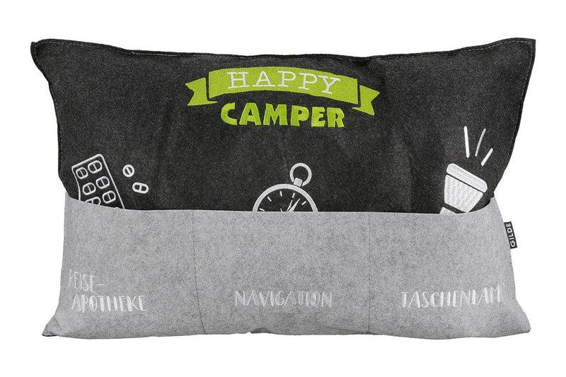 Felt camper pillow in light grey/dark gray - practical pillow with embroidery for the real camping lover