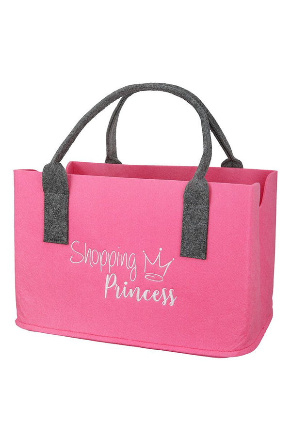 Robuuste en milieubewuste "Shopping Princess" vilten tas in de kleur roze met een geborduurd motief