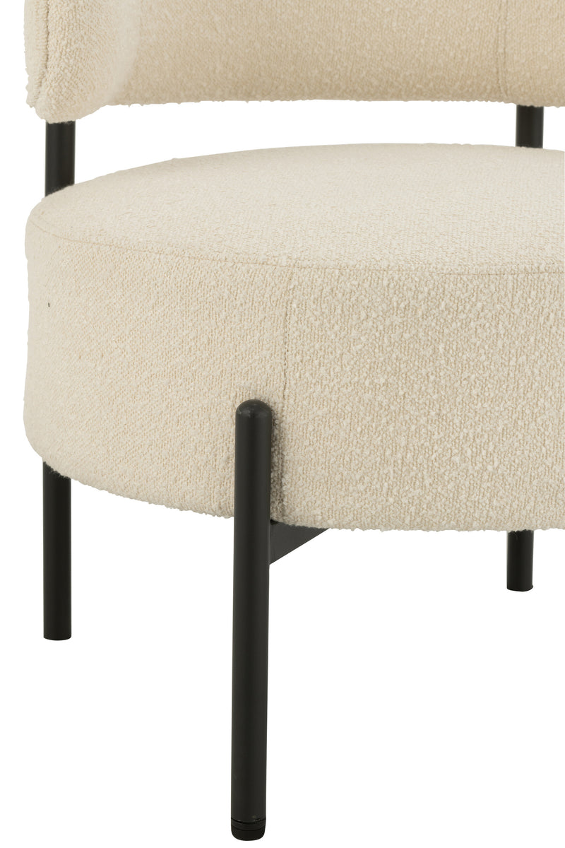 Lounge chair Bouclé White with black metal frame - Modern elegance