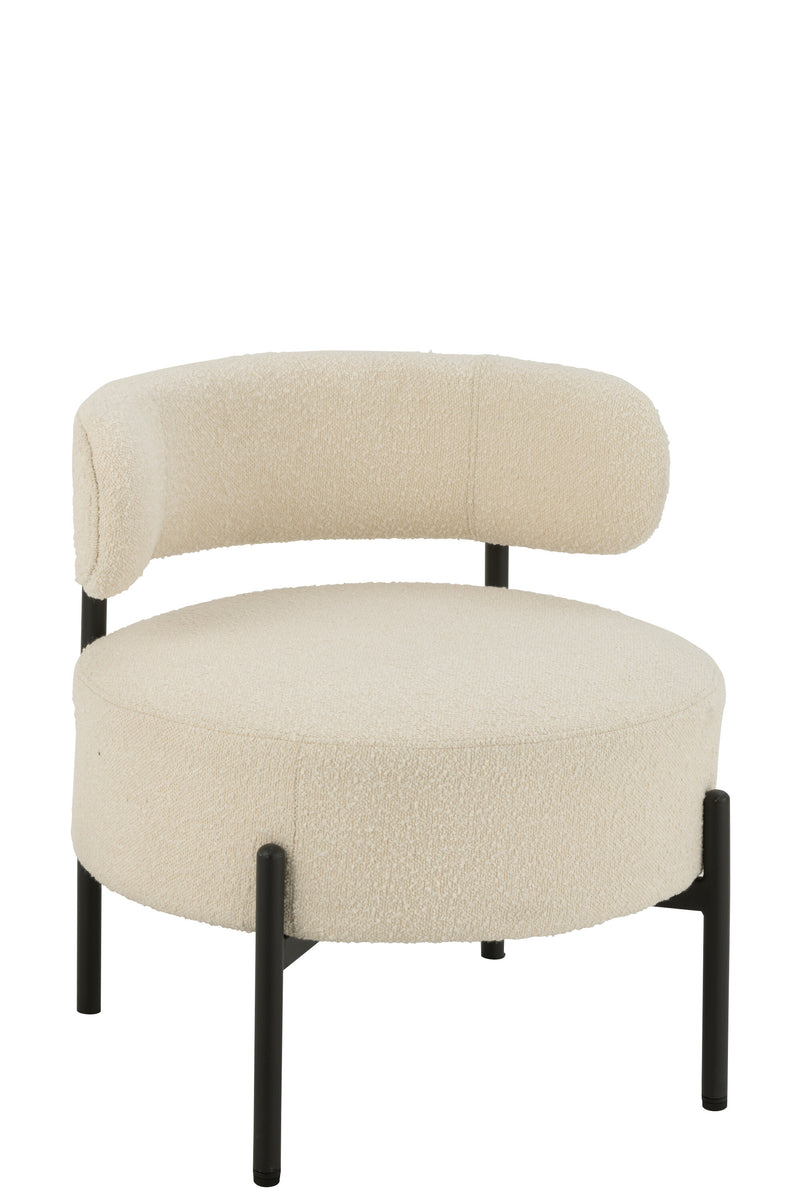 Lounge chair Bouclé White with black metal frame - Modern elegance