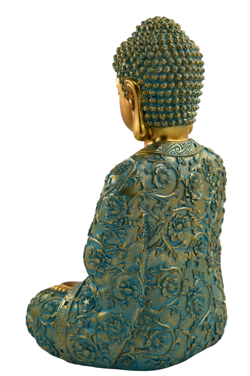 Buddhafigur XXL Erhabene Buddha Figur NYORAI in Mintgrün & Gold 41,5 cm Höhe