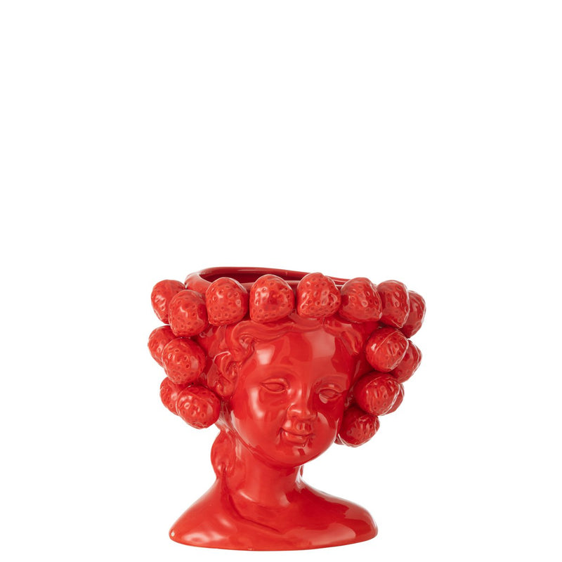 J-Line Flowerpot Strawberry Girl Ceramic Red