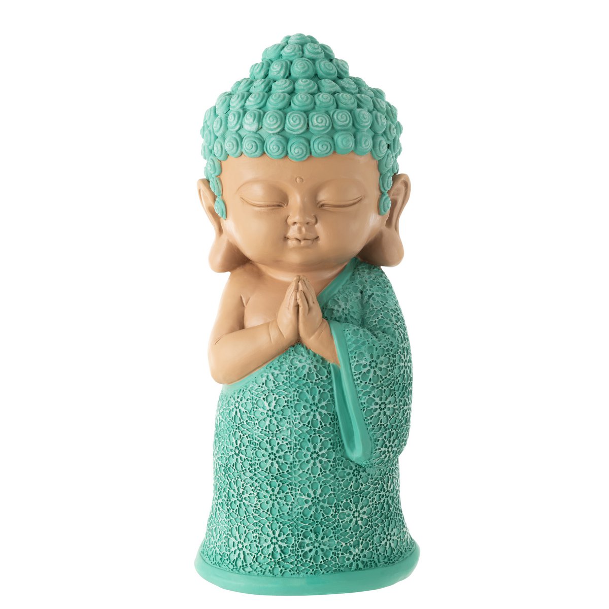 Monniksfiguur biddend azuurblauw polyresin hoogte 32cm