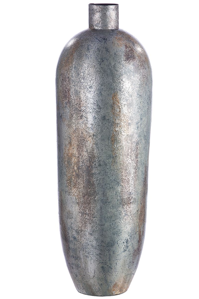 Versatile metal vase 'Serenity' in gray metallic/blue/beige, available in two sizes, elegant decorative piece