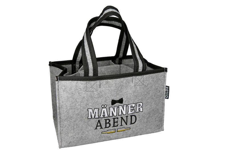 Light grey felt beer bottle carrier "Men's Night" for 6 bottles