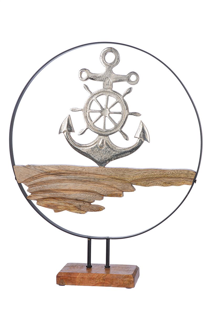 2er Set Skulptur Anker auf Base - Maritime Eleganz in Schwarz und Naturfarben