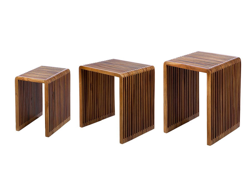 Wooden coffee table set Cali - set of 3 side tables made of teak wood with slotted design