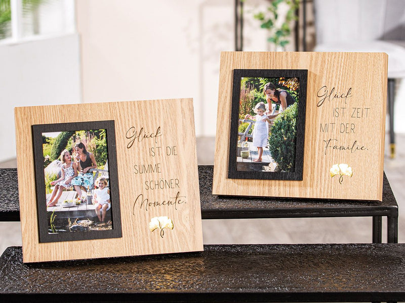 Set van 2 LED-fotolijsten geluk - natuurlijke kleuren, inspirerende berichten, fotoformaat 10x15 cm