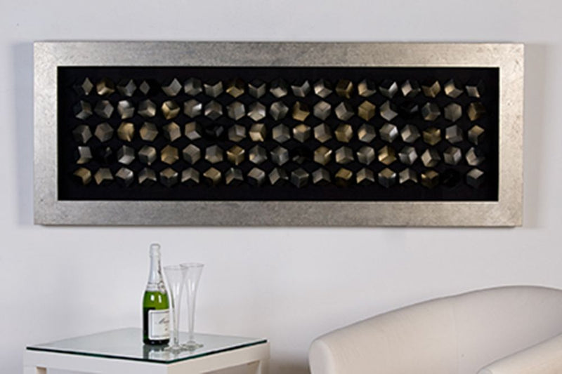 Wandobjekt "Cubes" in Silber, Holz/Glas, Antikfinish – Handgearbeitete Kunst in 3D-Optik