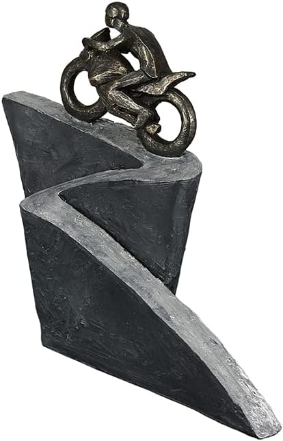 Skulptur 'Uphill' - Bronzefarbener Motorradfahrer, Kunstharz, 29x30x7cm mit Spruchkarte