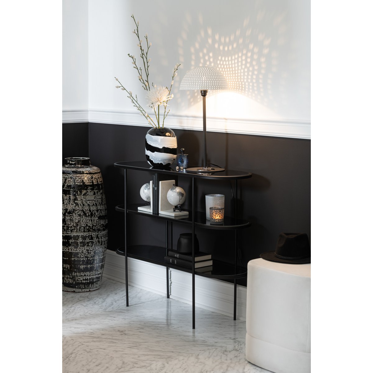 Table lamp mushroom shape metal black white 59cm 25W