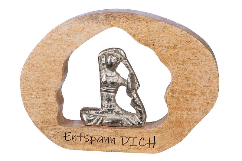 Decoratieve yogasculpturen gemaakt van hout en aluminium