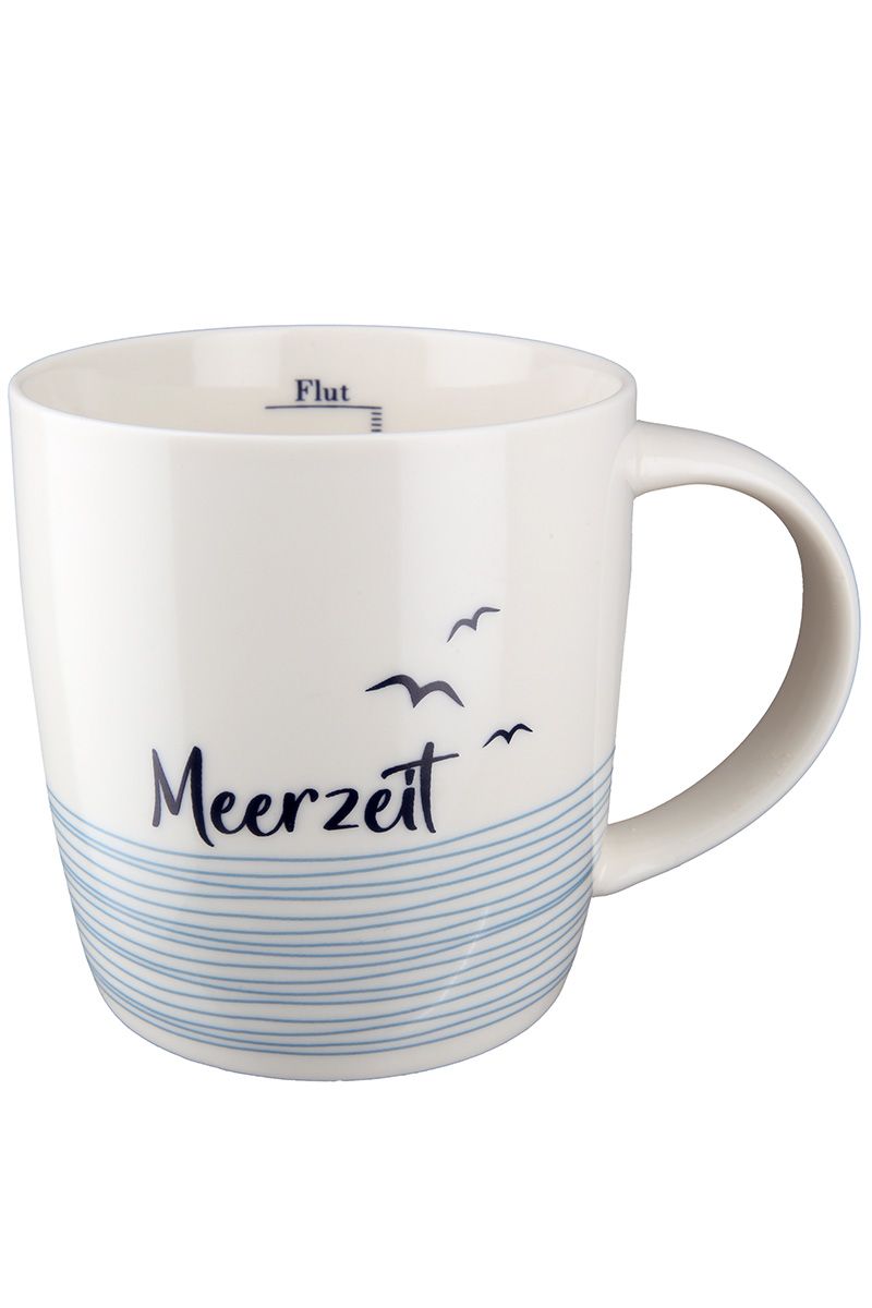 6er Set Tassen 'Meerzeit' - Blau/Weiß, Knochenporzellan, 380 ml