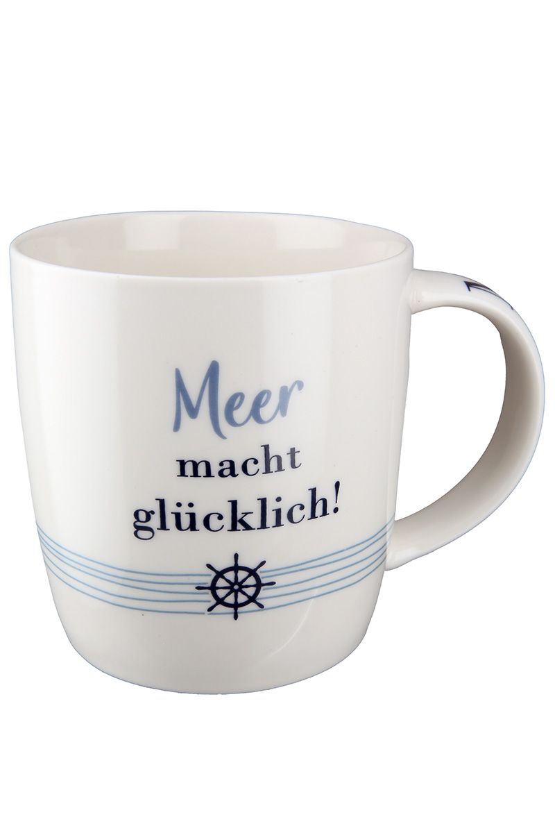 Set van 6 kopjes 'Wellenglück' - blauw/wit, beenporselein, 380 ml