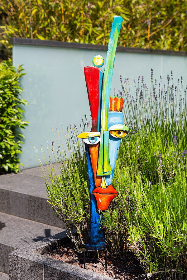 Farbenfroher Gartenstecker 'Alta Fronte' - Abstraktes Gesichtsdesign, Dekorative Gartendekoration, 22x86,5 cm