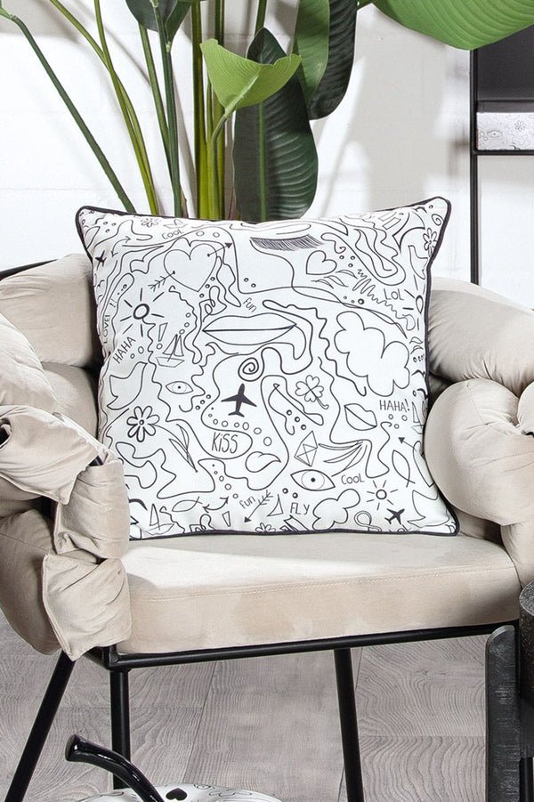 Set of 3 Modern Art decorative cushions with single-line design, Oeko-Tex, 45 x 45 cm