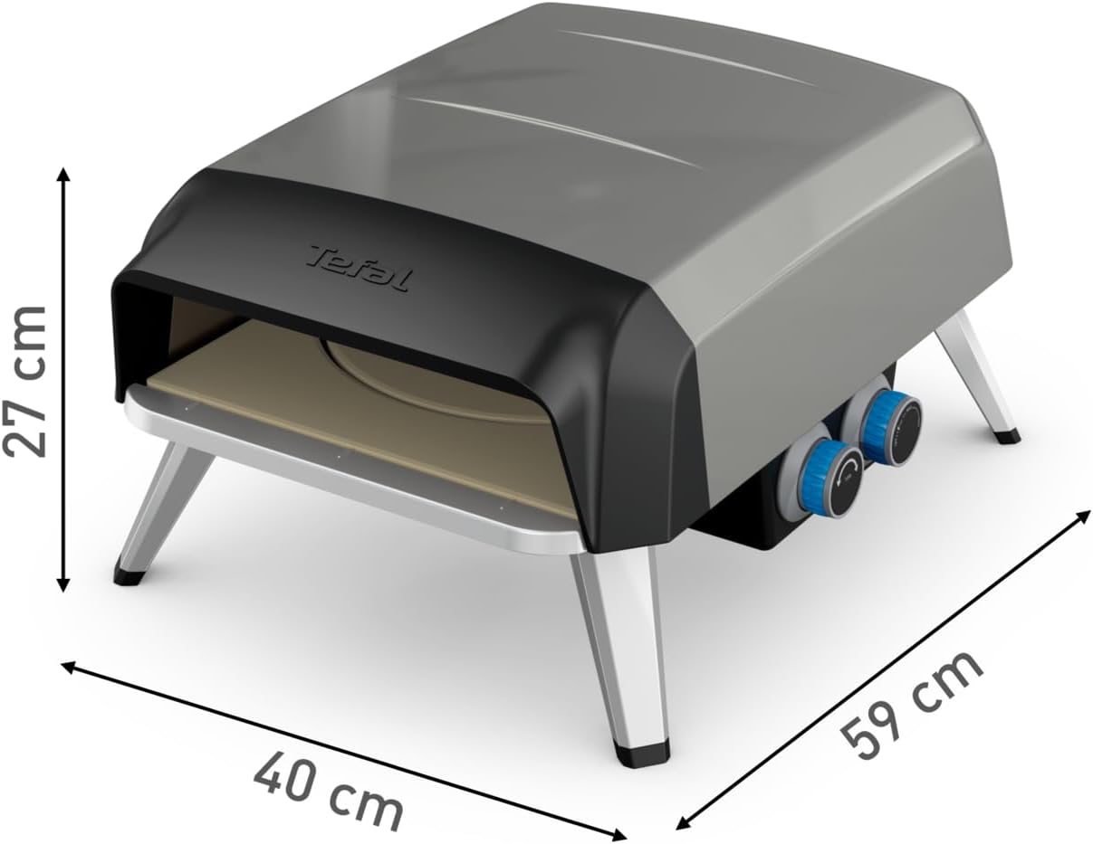 Tefal Pizza Pronto Gas-Pizzaofen für den Außeneinsatz, bis 400 °C, Temperaturregler, Ein-/Ausschalter, Steuerung des Drehsteins, kompakt, inkl. Pizzaschieber, Edelstahl, JM413015