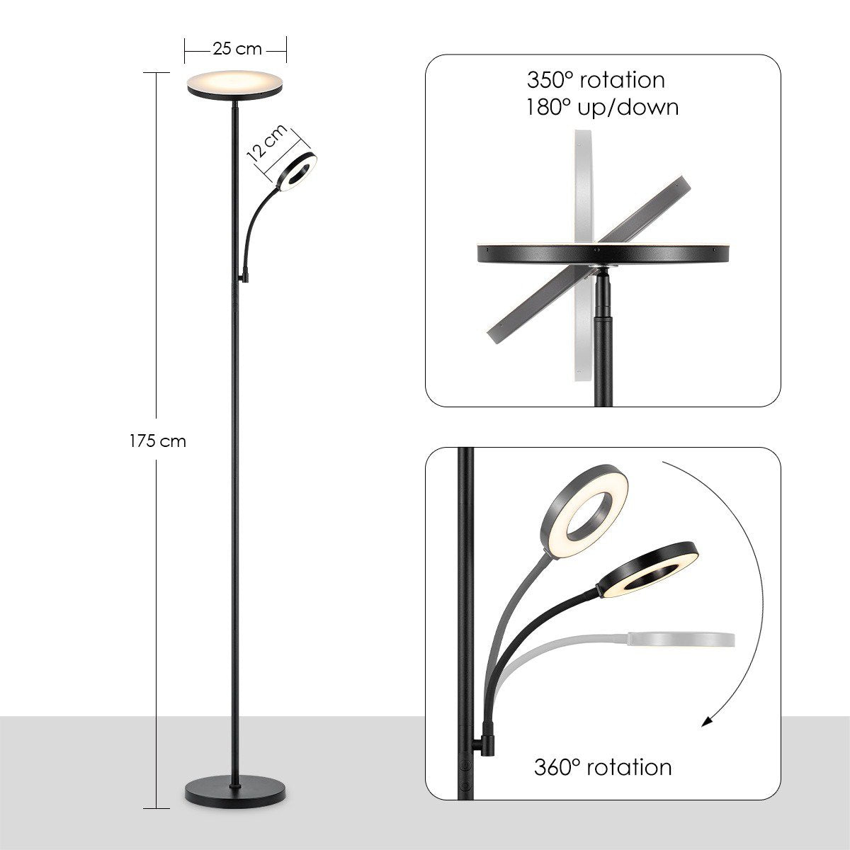 LED-Leselampe Boden – Modernes Schwarz