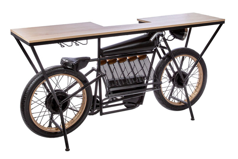 Motorstang gemaakt van gerecycled mangohout en metaal, 183x43x89 cm, zwart