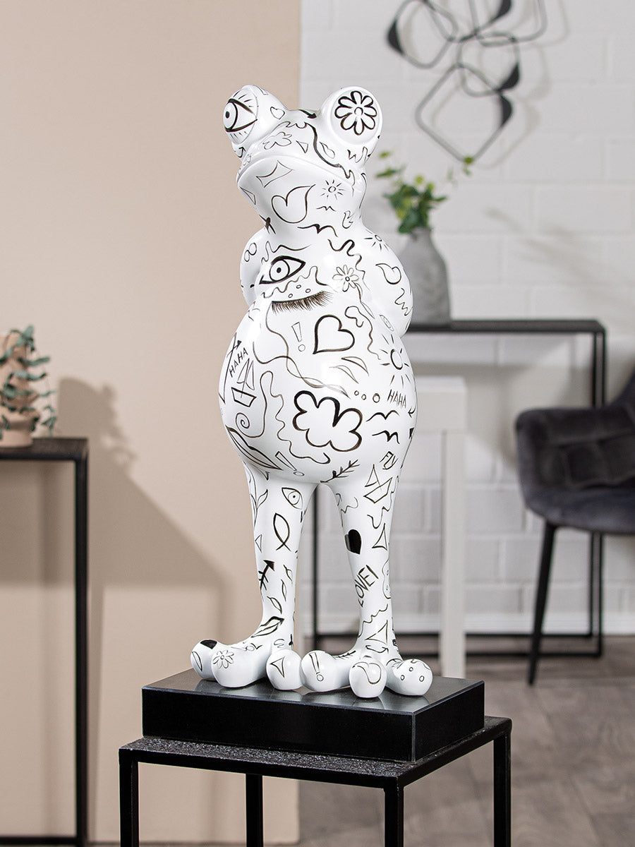 Exclusief handbeschilderd kikkerbeeld op marmeren voet - modern kunstdesign