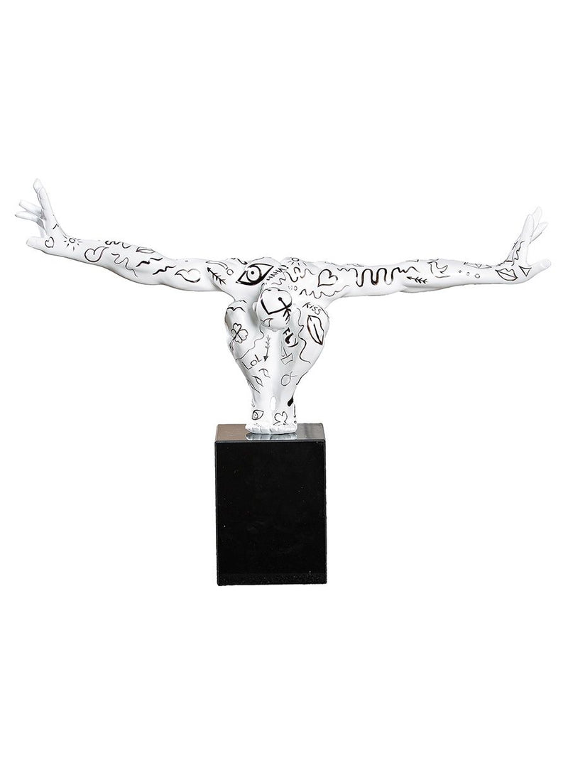 Skulptur Cliffhanger Modern Art 75 cm Weiß – handbemalte Dekofigur im Einliniendesign mit Marmorsockel