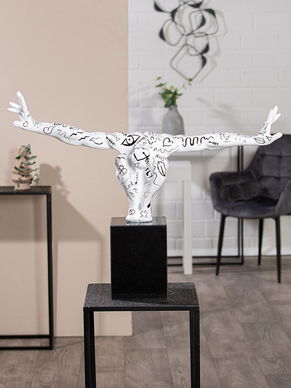 Hand-painted "Modern Art" sculpture in a single-line design on a marble base, 45 cm high