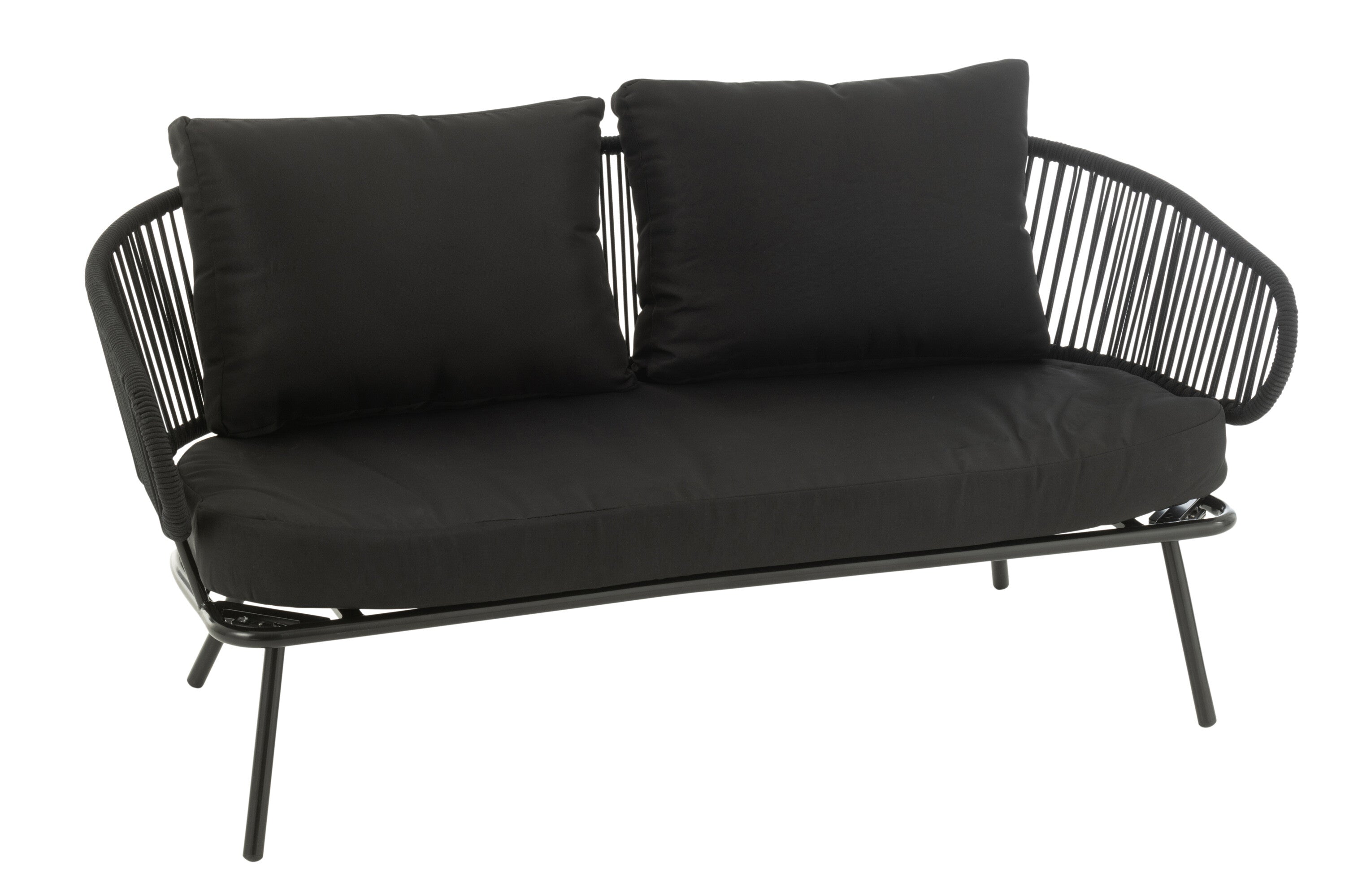 Garden lounge set Poa Black 3 pieces iron rattan outdoor