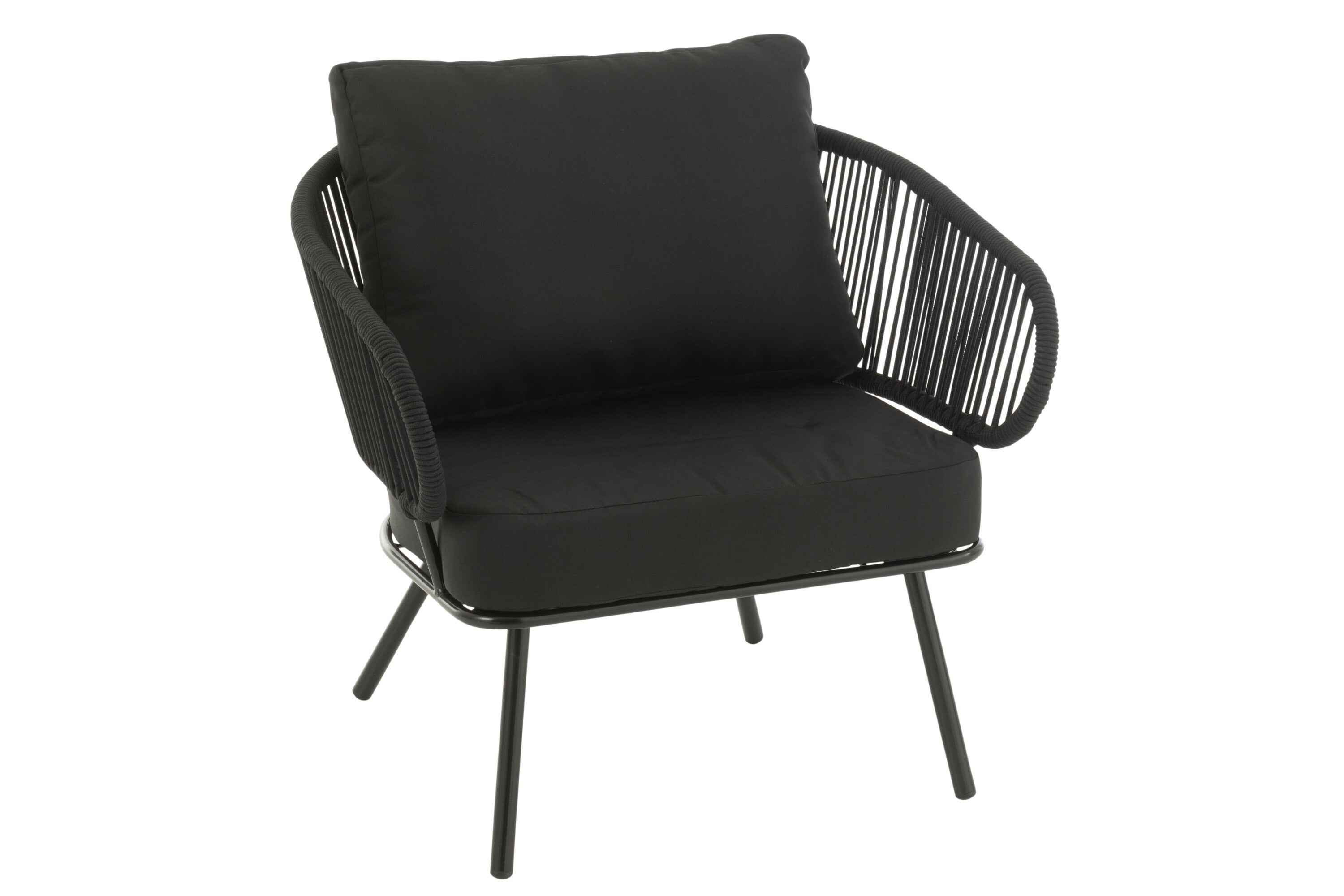 Garden lounge set Poa Black 3 pieces iron rattan outdoor