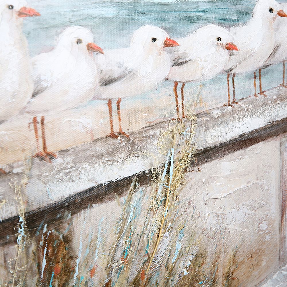 Wall picture Seaside seagull motif canvas blue grey 60x60cm