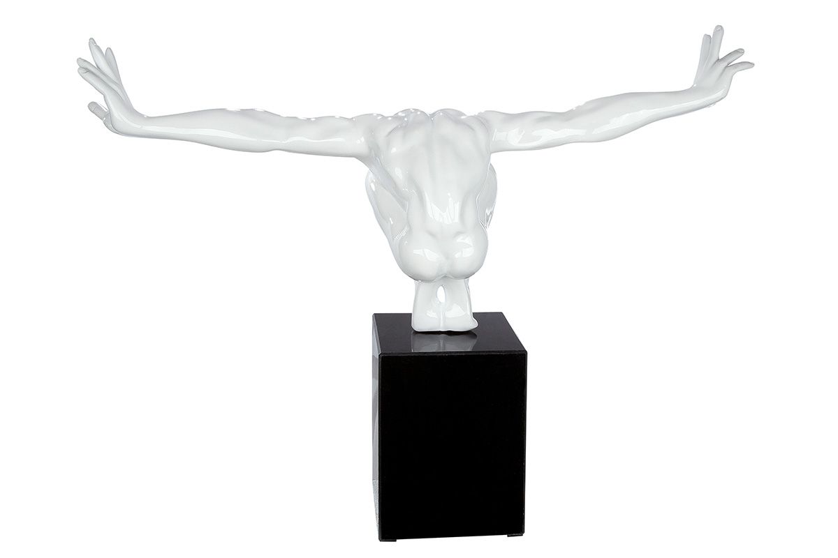 Eindrucksvolle Skulptur Cliffhanger in Weiß Schwarz Kunstharz, Marmor