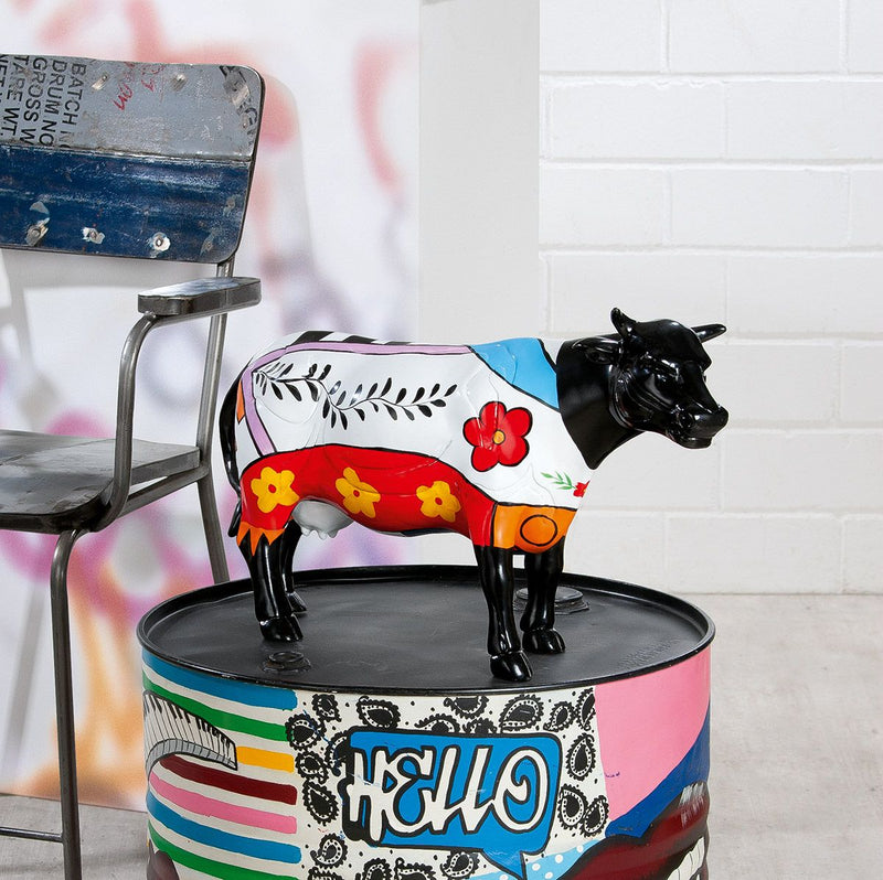 Faszinierende Poly Skulptur 'Cow' im farbenfrohen Street-Art Stil