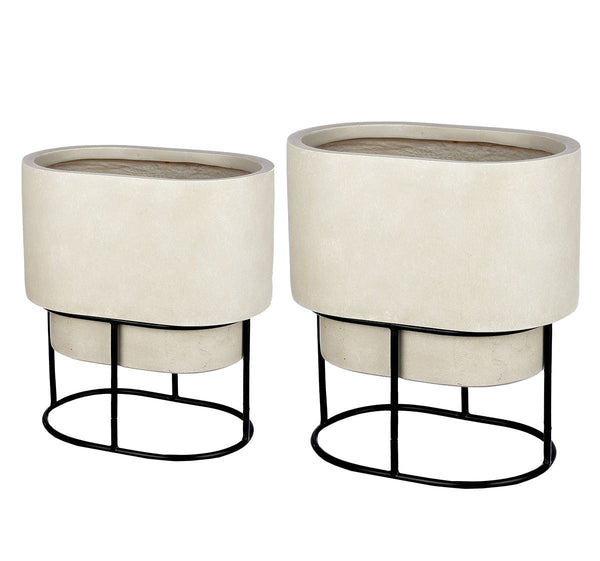Glasvezel Magnesia set van 2 plantenpotten - stijlvolle elegantie voor uw tuin