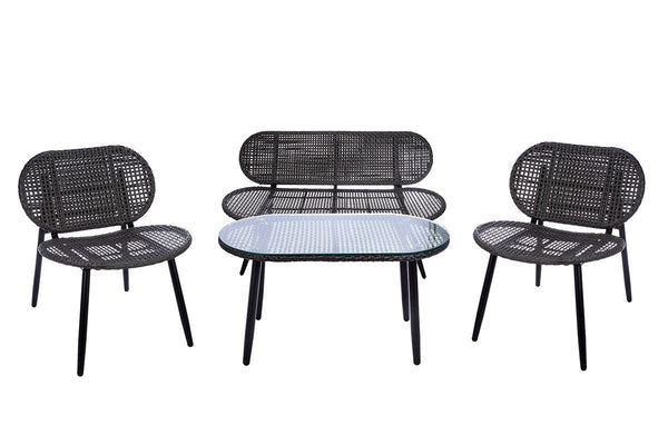 4-tlg. Loungeset Cannobio aus Metall und Polyrattan in Anthrazit mit Glasplatte